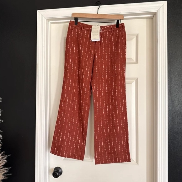 NWT Garnet Hill Rust Print Classic 100% Linen Trousers
 size 4 petite - Picture 1 of 12